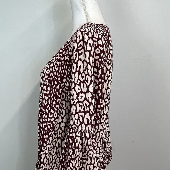Michael Kors Blouse Tunic size Medium Burgundy Tan Leopard Lagenlook Peasant - Picture 8 of 11